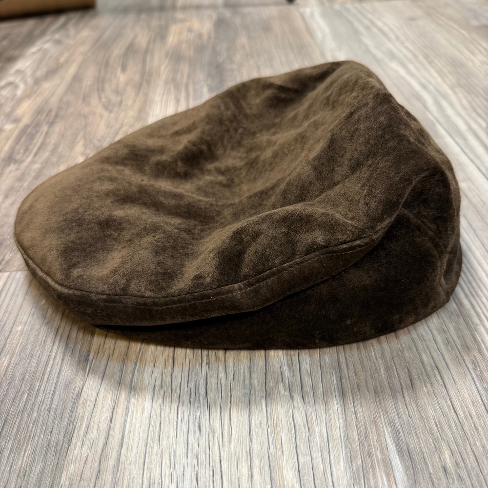 Dockers Brown Genuine Suede Leather Cap Ivy Newsboy Driving Cabbie Hat S
